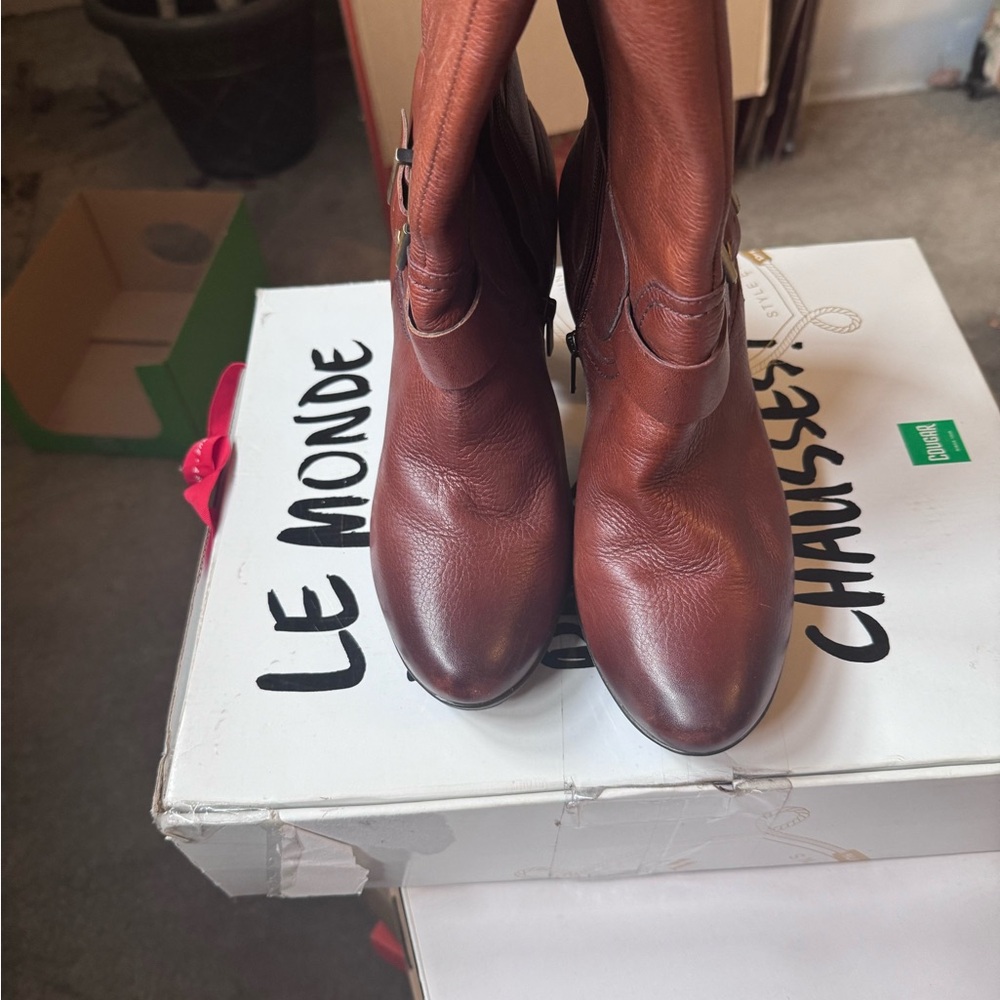 Cognac Brown Leather Boots